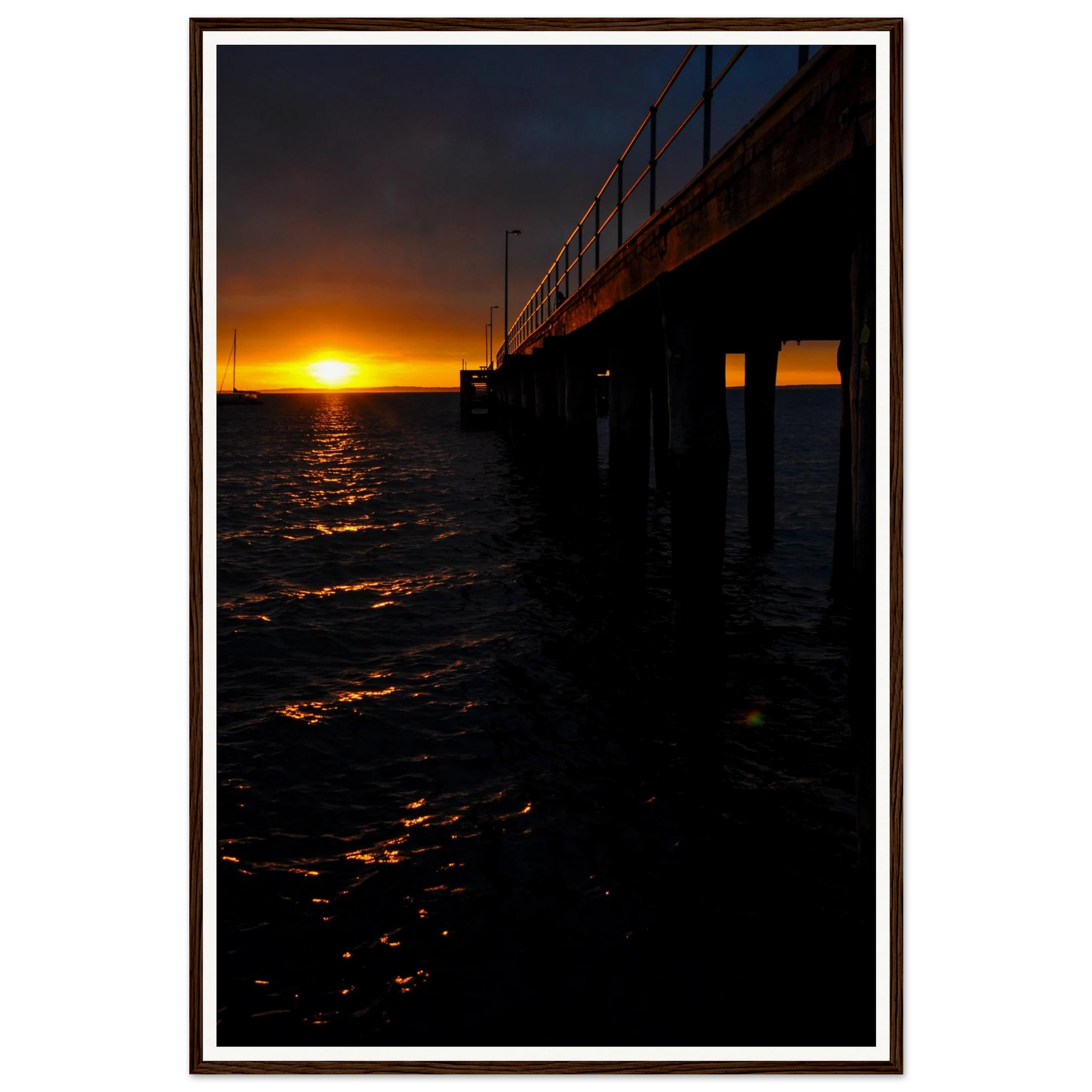 Flinders Sunrise Glow - Mornington Peninsula. Fine-art coastal photograph of the soft sunrise glow over Bass Strait at Flinders, Mornington Peninsula, Victoria, Australia. Framed wooden poster · Made-to-order · Free Australia-wide shipping. — Two Fat Bunnies.