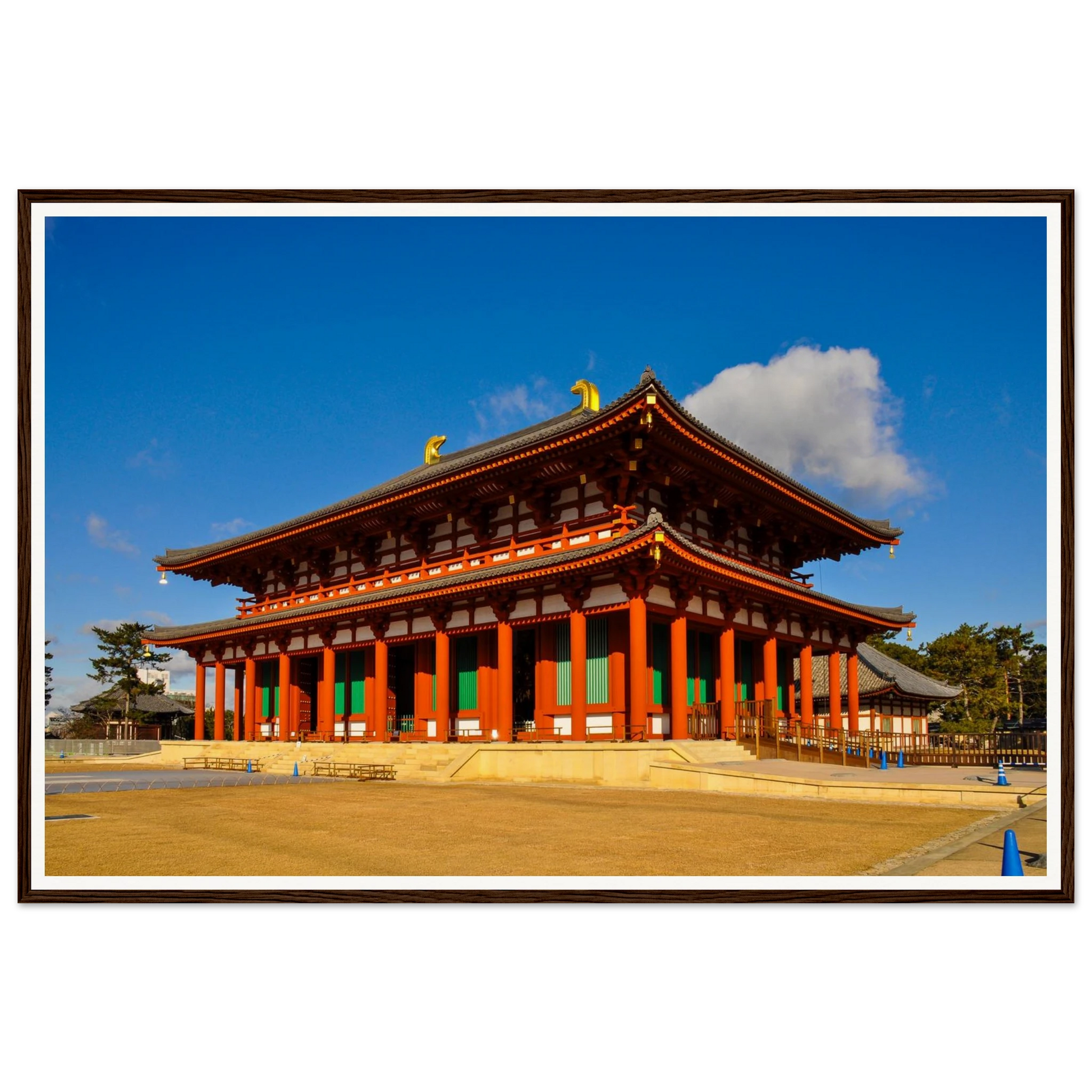 Majestic Morning: Central Golden Hall, Kōfuku-ji, Nara. Fine-art photograph of the Central Golden Hall (Chū-Kondō) at Kōfuku-ji Buddhist temple complex in majestic morning light, Nara, Japan. UNESCO World Heritage Site. Framed wooden poster · Made-to-order · Free Australia-wide shipping. — Two Fat Bunnies.